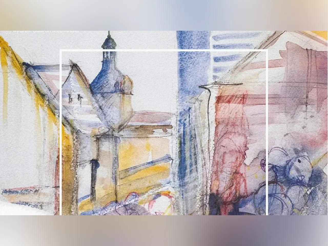 Aquarell eines Straßenzugs